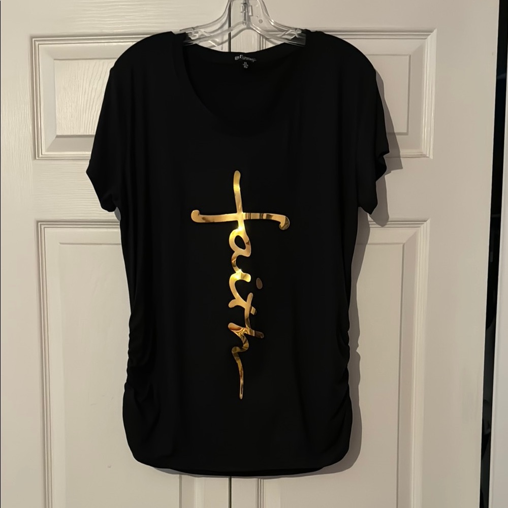 Black Top with Gold “Faith” Print